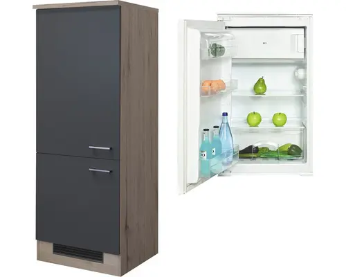 Kühlumbauschrank Flex Well Tiago basaltgrau 60x161x60 cm mit Drehtür und Kühlschrank
