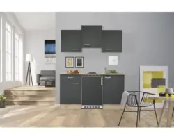 Singleküche Flex Well Tiago 150 cm Basaltgrau/San Remo Eiche hell