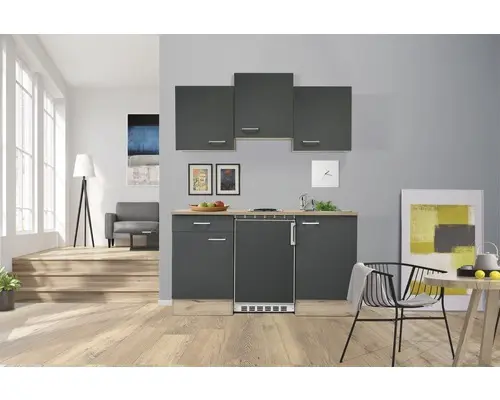 Singleküche Flex Well Tiago 150 cm Basaltgrau/San Remo Eiche hell