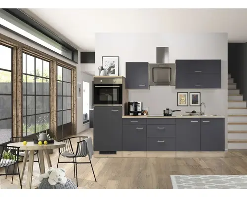 Küchenblock Flex Well Tiago 11835 Basaltgrau/San Remo Eiche hell 270 cm inkl. Einbaugeräte