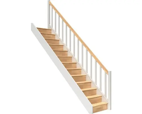 Pertura Wangentreppe Elenie Buche Leimholz mit setzstufen Lackiert gerade 83,5 cm 14 Stufen / 15 Steigungen Stabgeländer