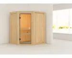 Hornbach Elementsauna Karibu Faurin ohne Ofen und Dachkranz mit bronzierter Ganzglastüre