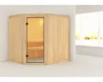 Hornbach Elementsauna Karibu Bodo ohne Ofen und Dachkranz mit bronzierter Ganzglastüre
