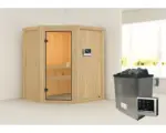 Hornbach Elementsauna Karibu Alina inkl. 9 kW Ofen u.ext. Steuerung ohne Dachkranz mit bronzierter Ganzglastür