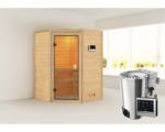 Hornbach Plug & Play Sauna Karibu Antonia inkl.3,6kW Bio Ofen u.ext.Steuerung ohne Dachkranz mit bronzierter Ganzglastüre