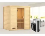 Hornbach Plug & Play Sauna Karibu Selena inkl.3,6 kW Ofen u.integr.Steuerung ohne Dachkranz mit bronzierter Ganzglastüre