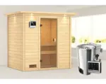 Hornbach Plug & Play Sauna Karibu Selena inkl.3,6 kW Bio Ofen u.ext.Steuerung mit Dachkranz und bronzierter Ganzglastüre