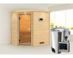 Hornbach Plug & Play Sauna Karibu Jella inkl.3,6 kW Bio Ofen u.ext.Steuerung mit Dachkranz und bronzierter Ganzglastüre