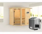 Hornbach Blockbohlensauna Karibu Jada inkl.9 kW Bio Ofen u.ext.Steuerung mit Dachkranz und bronzierter Ganzglastüre