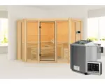 Hornbach Elementsauna Karibu Armira 2 inkl. 9 kW Bio Ofen u.ext.Steuerung ohne Dachkranz mit Ganzglasfensterfront