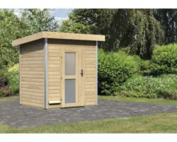 Saunahaus Karibu Opal 1 ohne Ofen mit Holztüre und Milchglas