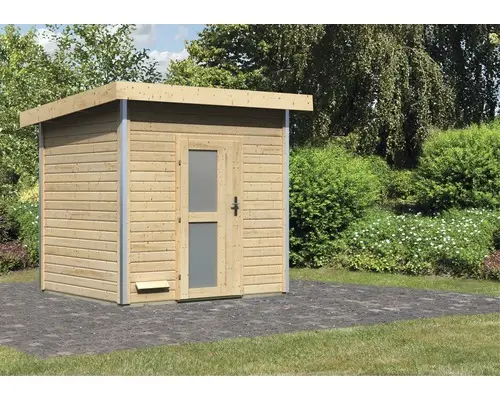 Saunahaus Karibu Opal 4 ohne Ofen mit Holztüre und Milchglas