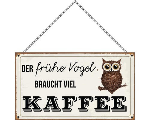 Holzschild mit Kette Früher Vogel 23x13 cm