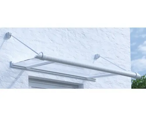 Vordach ARON Pultform Reims VSG 150x120 cm weiß inkl. Regenrinne links geschlossen