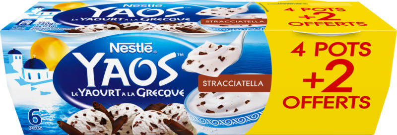 Yogurt Stracciatella Yaos Nestlé, alla greca, 6 x 125 g