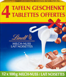 Tablette de chocolat Lait-Noisettes Lindt, 12 x 100 g