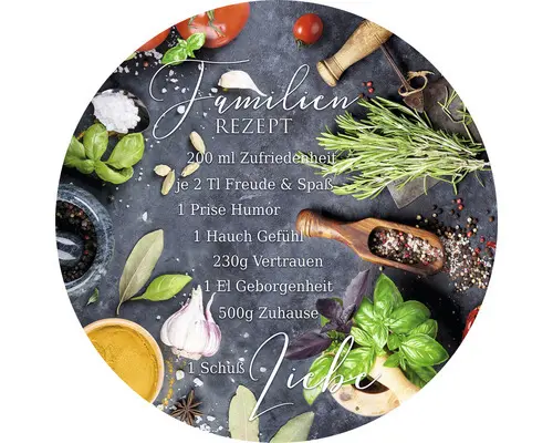 Glasbild rund Familienrezept Ø 50 cm GLR026