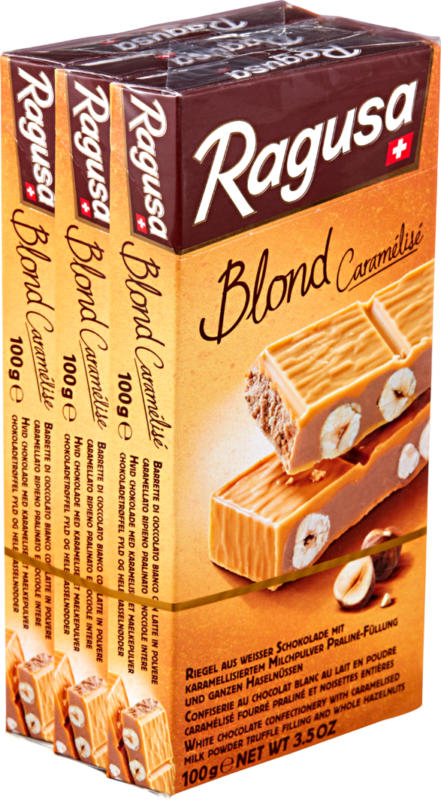 Tablette de chocolat Ragusa Blond Caramélisé Camille Bloch, 3 x 100 g