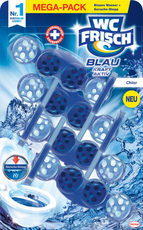 WC Frisch Blau Kraft-Aktiv Duftspüler, Chlor, 4 x 50 g