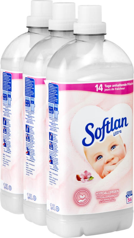 Ammorbidente Ipoallergenico Softlan Ultra, 3 x 56 cicli di lavaggio, 3 x 1,3 litri