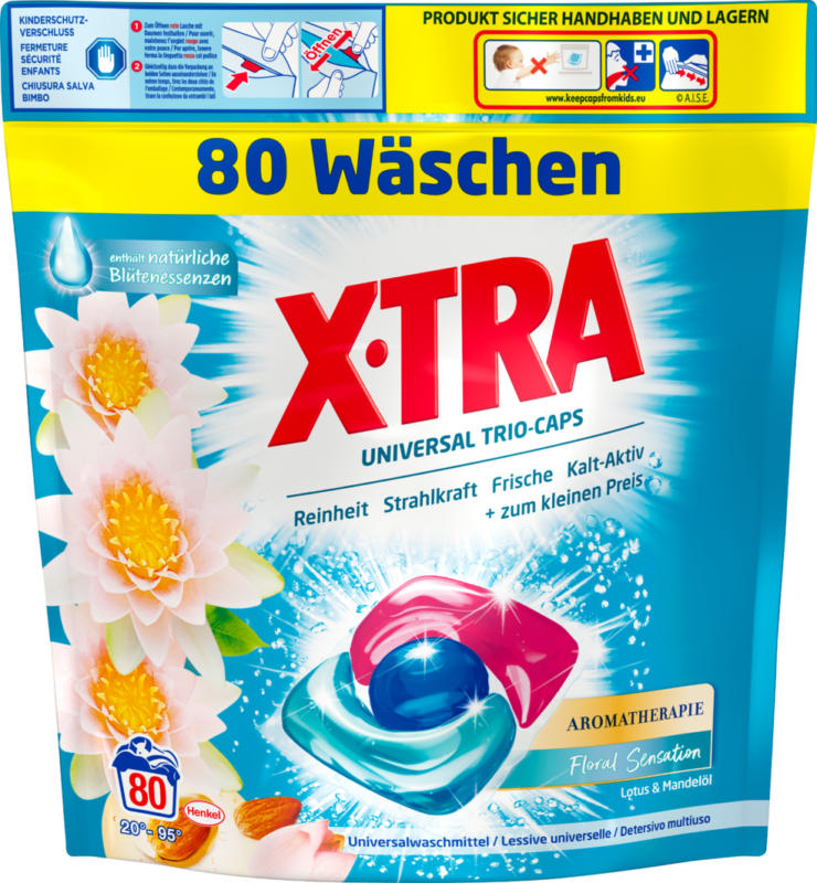 X-Tra Waschmittel Universal Trio-Caps, Aromatherapie Lotus & Mandelöl, 80 Waschgänge