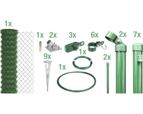 4-Eckgeflecht Set ALBERTS Maschenweite 60 mm zum Aufschrauben 15 x 1,25 m grün