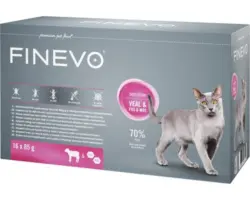 Katzenfutter nass FINEVO Sensitive Cat Kalb mit Fos&Mos 16x85 g, Monoprotein, Singleprotein