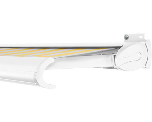 SOLUNA Kassettenmarkise Exclusiv 5,5x3 Stoff Dessin 1012 Gestell RAL 9016 verkehrsweiß Antrieb rechts inkl. Motor und Wandschalter
