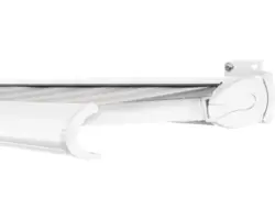 SOLUNA Kassettenmarkise Exclusiv 4,5x1,5 Stoff Dessin 6287 Gestell RAL 9016 verkehrsweiß Antrieb rechts inkl. Motor und Wandschalter