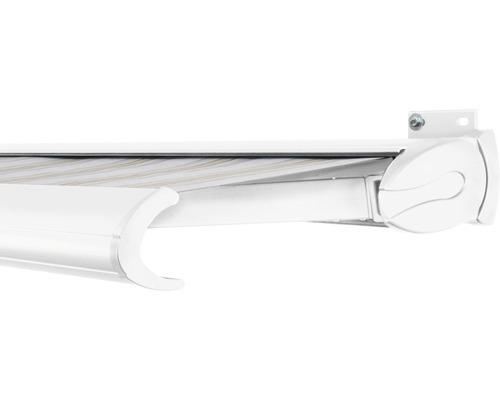 SOLUNA Kassettenmarkise Exclusiv 4x2,5 Stoff Dessin 6287 Gestell RAL 9016 verkehrsweiß Antrieb rechts inkl. Motor und Wandschalter