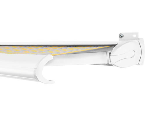 SOLUNA Kassettenmarkise Exclusiv 4x2,5 Stoff Dessin 6292 Gestell RAL 9016 verkehrsweiß Antrieb rechts inkl. Motor und Wandschalter