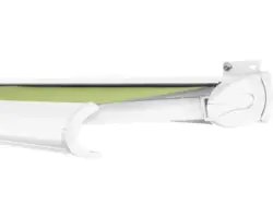 SOLUNA Kassettenmarkise Exclusiv 4,5x3 Stoff Dessin 7244 Gestell RAL 9016 verkehrsweiß Antrieb rechts inkl. Motor und Wandschalter