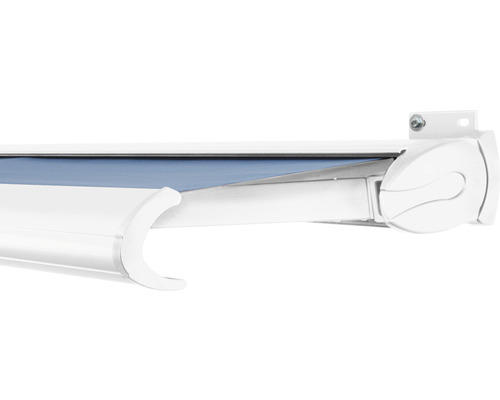 SOLUNA Kassettenmarkise Exclusiv 4,5x3 Stoff Dessin 8204 Gestell RAL 9016 verkehrsweiß Antrieb rechts inkl. Motor und Wandschalter