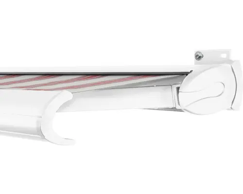 SOLUNA Kassettenmarkise Exclusiv 2,5x1,5 Stoff Dessin 8783 Gestell RAL 9016 verkehrsweiß Antrieb rechts inkl. Motor und Wandschalter
