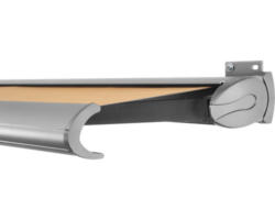 SOLUNA Kassettenmarkise Exclusiv 6x2,5 Stoff Dessin 0034 Gestell Silber E6EV1 eloxiert Antrieb rechts inkl. Motor und Wandschalter