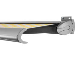 SOLUNA Kassettenmarkise Exclusiv 6x2,5 Stoff Dessin 1012 Gestell Silber E6EV1 eloxiert Antrieb rechts inkl. Motor und Wandschalter