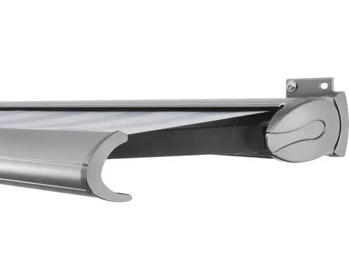 SOLUNA Kassettenmarkise Exclusiv 4x1,5 Stoff Dessin 7109 Gestell Silber E6EV1 eloxiert Antrieb rechts inkl. Motor und Wandschalter