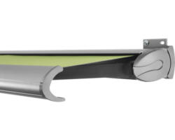 SOLUNA Kassettenmarkise Exclusiv 6x2,5 Stoff Dessin 7244 Gestell Silber E6EV1 eloxiert Antrieb rechts inkl. Motor und Wandschalter