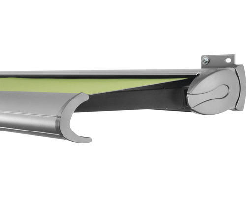 SOLUNA Kassettenmarkise Exclusiv 4,5x2 Stoff Dessin 7244 Gestell Silber E6EV1 eloxiert Antrieb rechts inkl. Motor und Wandschalter