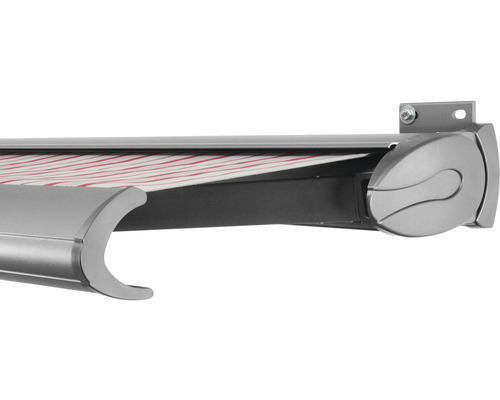 SOLUNA Kassettenmarkise Exclusiv 6x2,5 Stoff Dessin 7838 Gestell Silber E6EV1 eloxiert Antrieb rechts inkl. Motor und Wandschalter