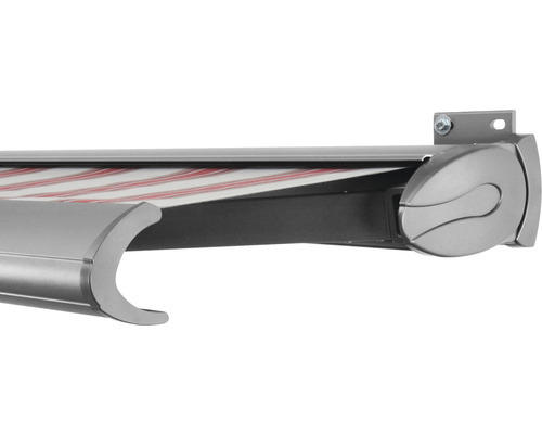 SOLUNA Kassettenmarkise Exclusiv 4,5x3 Stoff Dessin 8783 Gestell Silber E6EV1 eloxiert Antrieb rechts inkl. Motor und Wandschalter