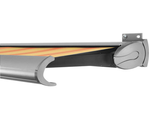 SOLUNA Kassettenmarkise Exclusiv 4,5x3 Stoff Dessin 320180 Gestell Silber E6EV1 eloxiert Antrieb rechts inkl. Motor und Wandschalter