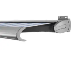 SOLUNA Kassettenmarkise Exclusiv 5,5x2,5 Stoff Dessin 320234 Gestell Silber E6EV1 eloxiert Antrieb rechts inkl. Motor und Wandschalter