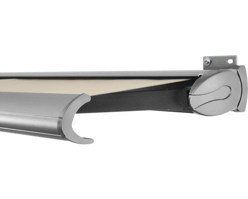 SOLUNA Kassettenmarkise Exclusiv 6x2,5 Stoff Dessin 320930 Gestell Silber E6EV1 eloxiert Antrieb rechts inkl. Motor und Wandschalter