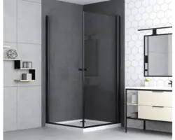 Drehtür für Nische und Seitenwand basano Modena 750x1975 mm Reversibel Echtglas klar schwarz mit schmutzabweisender Glasbeschichtung