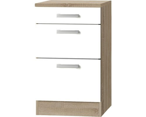 Unterschrank Optifit Zamora weiß 50x84,8x60 cm mit 3 Laden