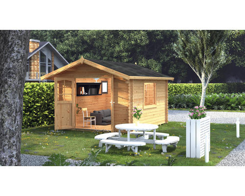 Gartenhaus Palmako Sally 10,2 m² inkl. Fußboden und Vordach 300 x 360 cm tauchgrundiert braun