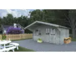 Hornbach Gartenhaus Palmako Sally 15,5 m² inkl. Fußboden und Vordach 450 x 360 cm tauchgrundiert grau