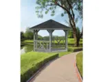 Hornbach Pavillon Palmako Betty 9,9 m² sechseckig mit Geländer ohne Fußboden 384 x 339 cm tauchgrundiert grau