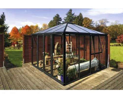 Gewächshaus Vitavia Fortuna Einscheibensicherheitsglas/ Hohlkammerplatten 10 mm 314,4x314,4 cm schwarz